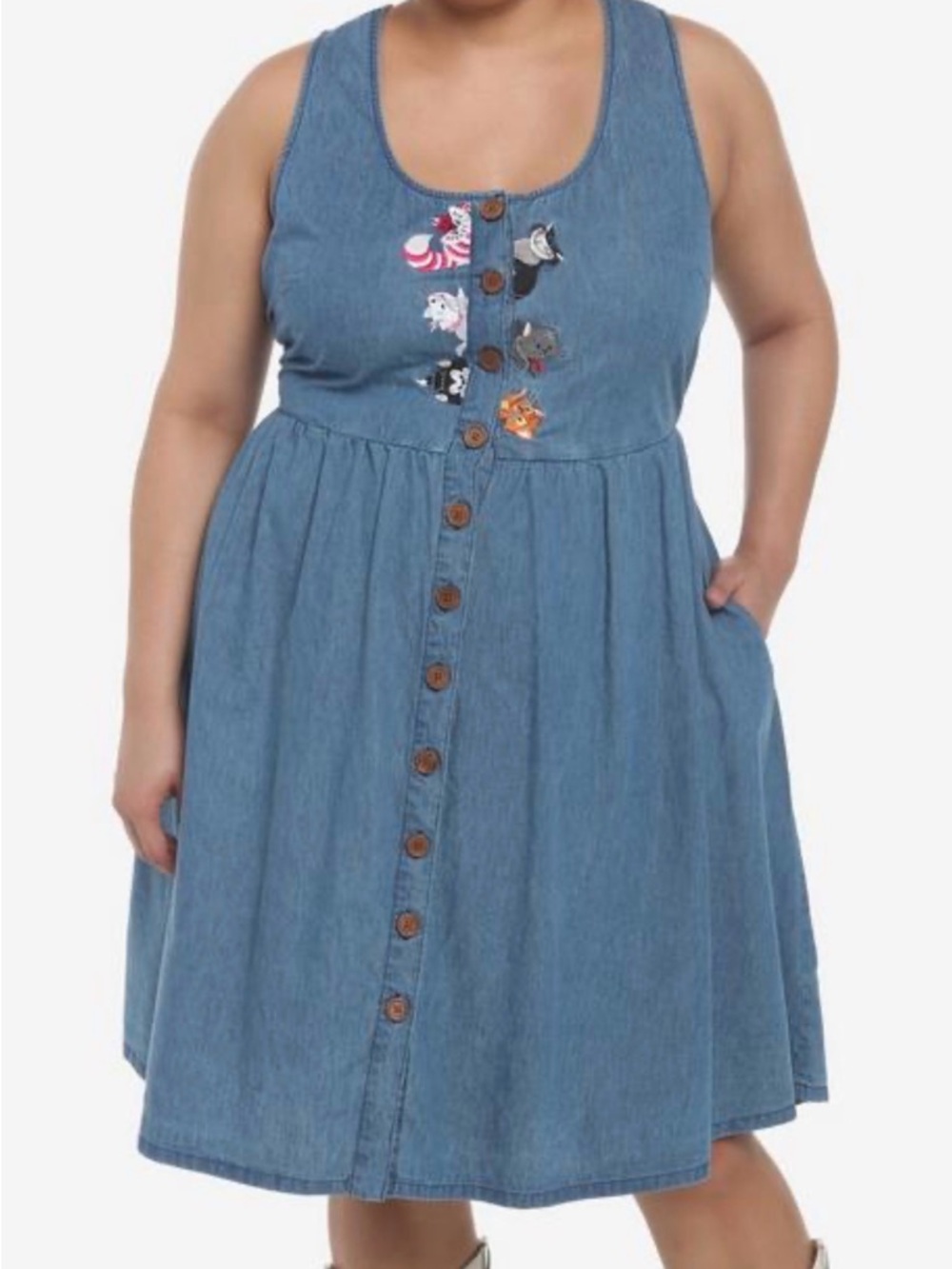 NWT Disney Cats Hot Topic Embroidered Blue Jean Color Cotton Plus 4 Dress